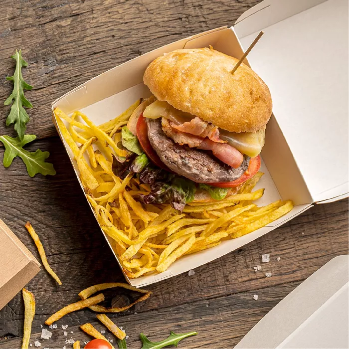 Conchas hamburguer 'thepack' 220 g/m2 17,6x16,8x7,8 cm (xl wider) natural cartão ondulado nano-micro (300 unidade)