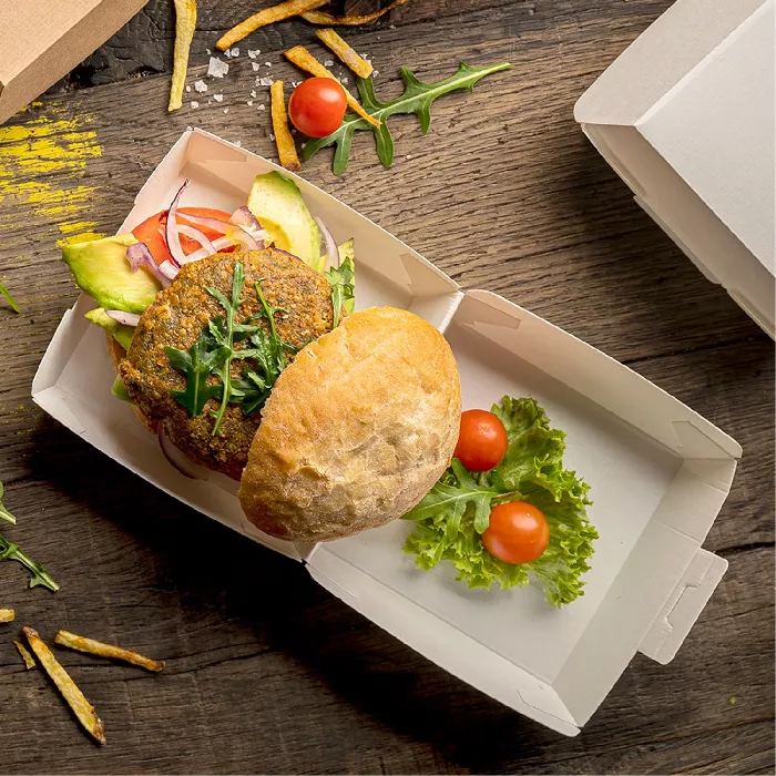 Conchas hamburguer 'thepack' 230 g/m2 17,6x16,8x7,8 cm (xl wider) branco cartão ondulado nano-micro (300 unidade)