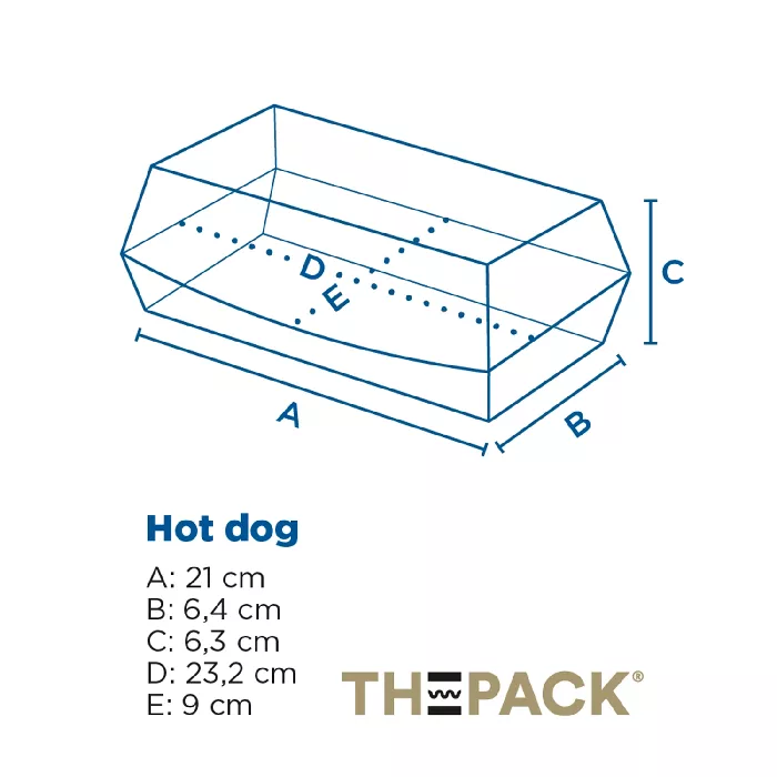 Conchas "hot dog" 'thepack' 230 g/m2 23,2x9x6,3 cm branco cartão ondulado nano-micro (450 unidade)