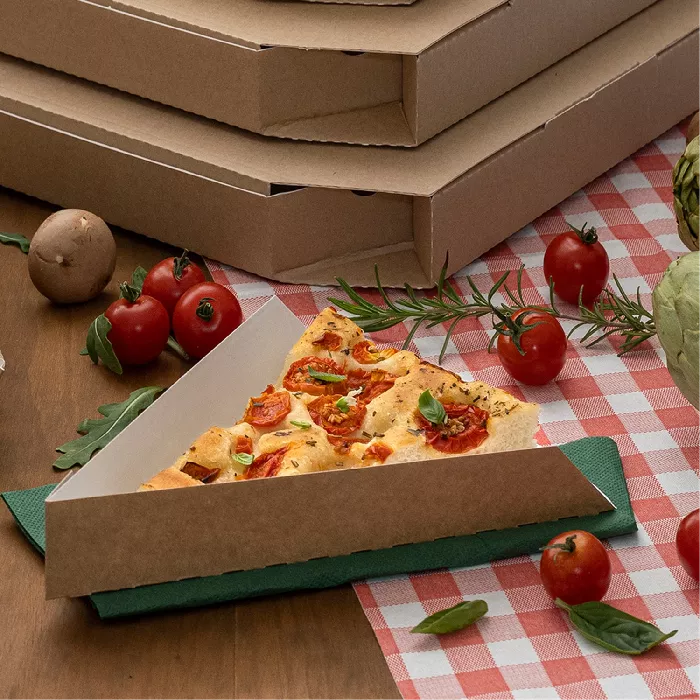 Vaschette triangolare pizza 'thepack' 220 g/m2 21x16,5x3,5 cm naturale cartone ondulato a nano-micro (1200 unità)