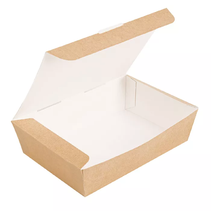 Caixas "lunch box" tampas 'thepack' 1000 ml (32 oz) 220 g/m2 20,5x14,6x5 cm natural cartão ondulado nano-micro (360 unidade)