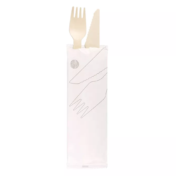 Set 2/1 forchetta, coltello 'wood' makan  16 cm naturale legno (100 unità)