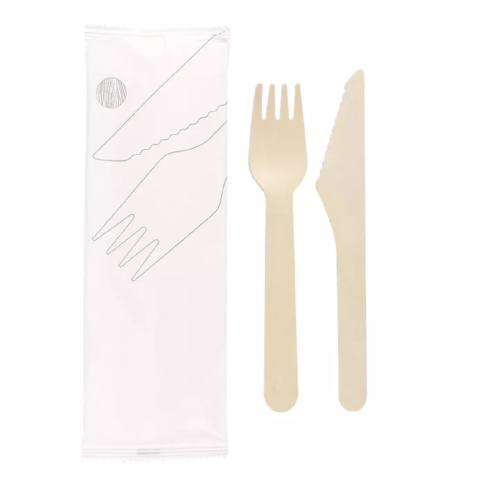 Set 2/1 forchetta, coltello 'wood' makan  16 cm naturale legno (100 unità)
