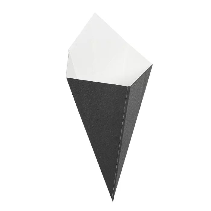 Coni per fritti 'thepack' 100 g 230 g/m2 12,8x21,7 cm nero cartone ondulato a nano-micro (1600 unità)