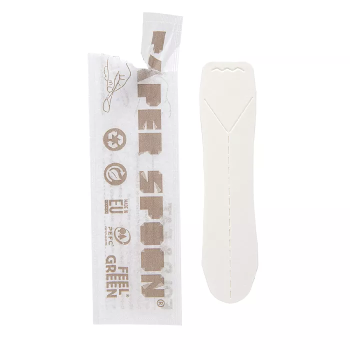 Cucchiaino per gelati imbustato 'paper spoon' 590 g/m2 9,4 cm bianco cartone (400 unità)