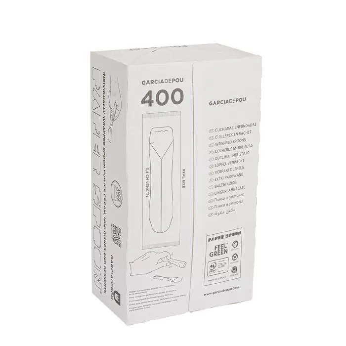 Cucchiaino per gelati imbustato 'paper spoon' 590 g/m2 9,4 cm bianco cartone (400 unità)