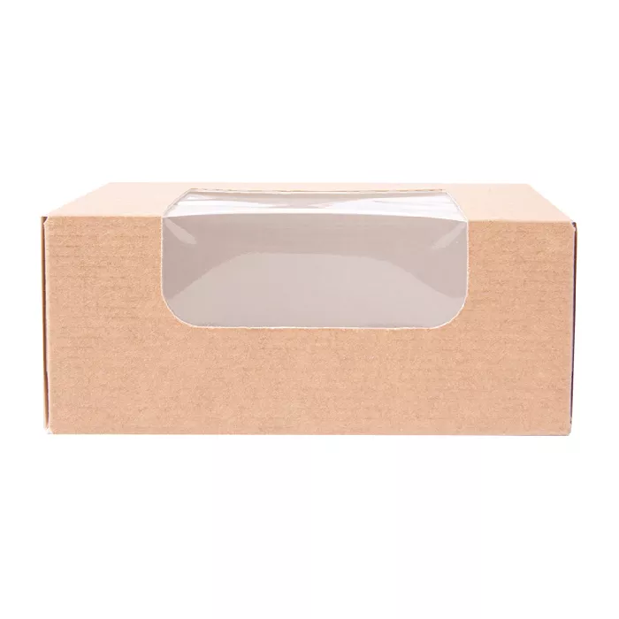 Caixas sushi+janela 'thepack' 220 g/m2 + opp 10x10x4 cm castanho cartão ondulado nano-micro (400 unidade)
