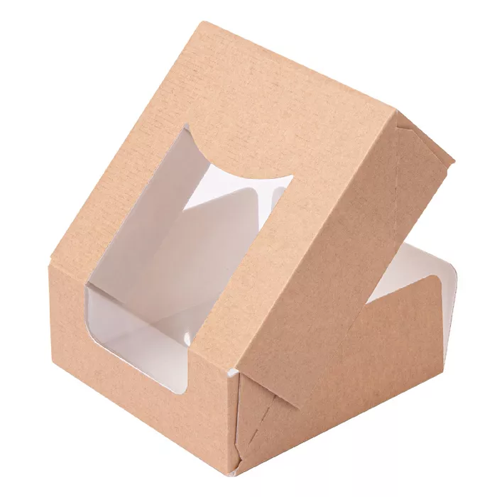 Caixas sushi+janela 'thepack' 220 g/m2 + opp 10x10x4 cm castanho cartão ondulado nano-micro (400 unidade)