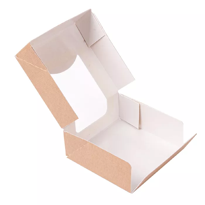 Caixas sushi+janela 'thepack' 220 g/m2 + opp 10x10x4 cm castanho cartão ondulado nano-micro (400 unidade)