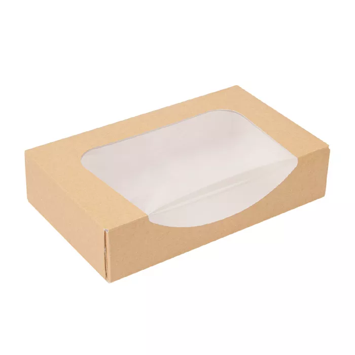 Contenitori sushi+finestra 'thepack' 220 g/m2 + opp 19,7x12x4,5 cm marrone cartone ondulato a nano-micro (400 unità)