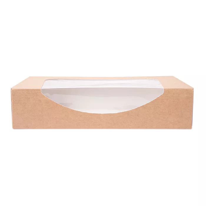 Contenitori sushi+finestra 'thepack' 220 g/m2 + opp 19,7x12x4,5 cm marrone cartone ondulato a nano-micro (400 unità)