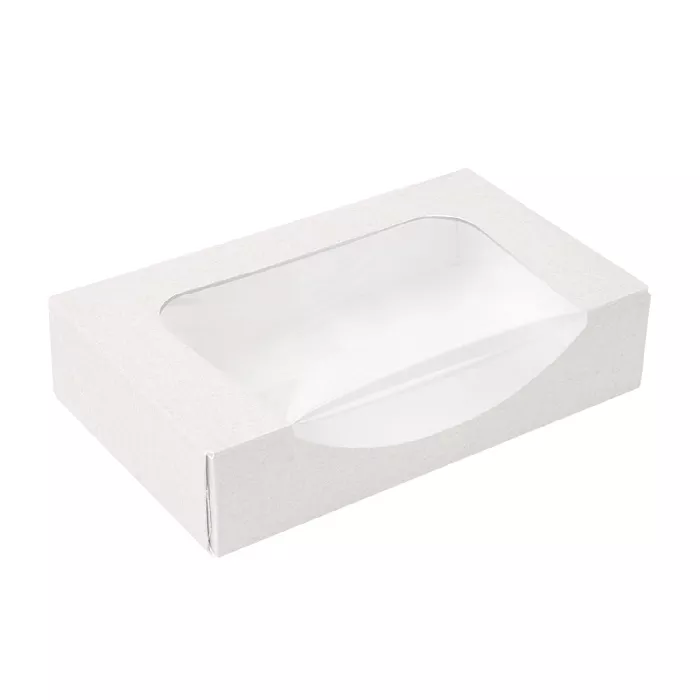 Contenitori sushi+finestra 'thepack' 230 g/m2 + opp 19,7x12x4,5 cm bianco cartone ondulato a nano-micro (400 unità)