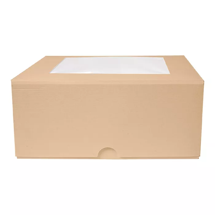 Caixa para pastelaria com janela 'thepack' 240 g/m2 + opp 18x18x7,5 cm natural cartão ondulado nano-micro (200 unidade)