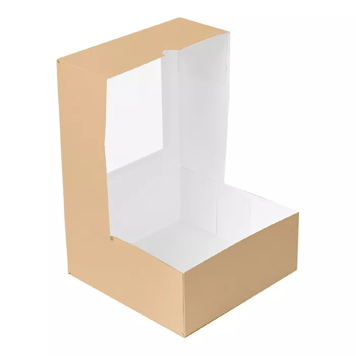 Caixa para pastelaria com janela 'thepack' 240 g/m2 + opp 18x18x7,5 cm natural cartão ondulado nano-micro (200 unidade)
