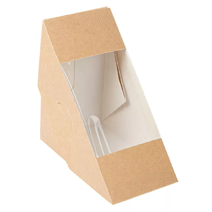 Scatole panino doppio con finestra 'thepack'  12,4x12,4x7,5 cm naturale cartone nano-micro (500 unità)