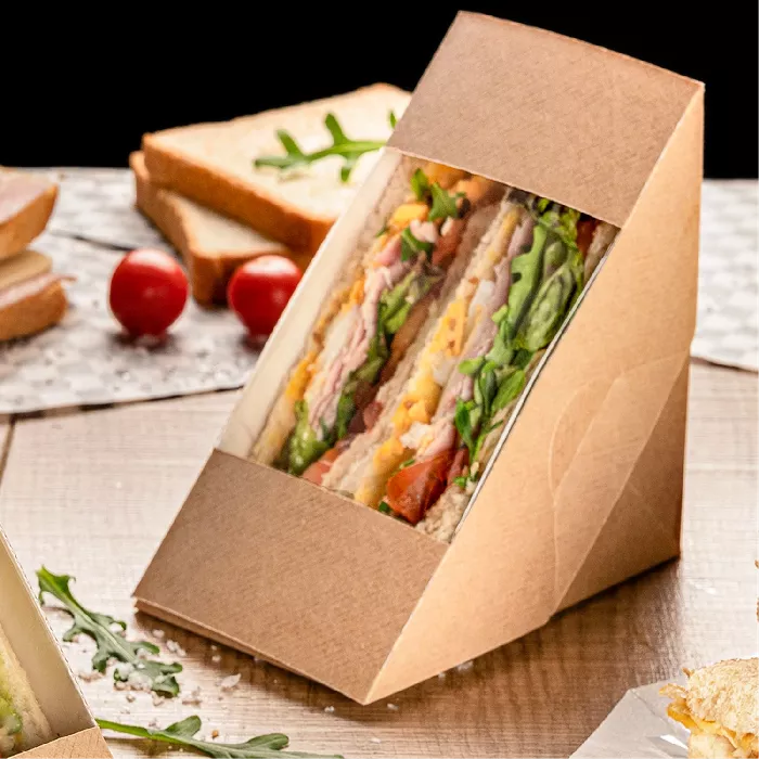 Scatole panino doppio con finestra 'thepack'  12,4x12,4x7,5 cm naturale cartone nano-micro (500 unità)