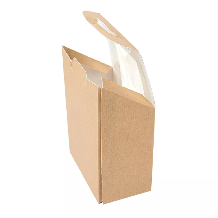 Caixas tortilla com janela 'thepack'  220 g/m2 + opp 9,2x5,1x9,2/12,5 cm natural cartão ondulado nano-micro (600 unidade)