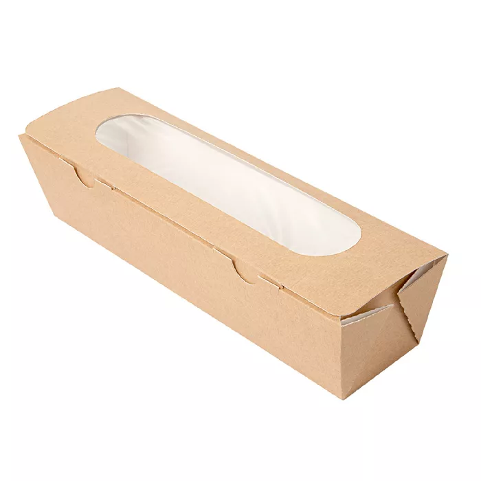 Caixas c/janela p/sandwich - baguette 'thepack' 220 g/m2 + opp 27,5x8x6,2 cm natural cartão ondulado nano-micro (200 unidade)