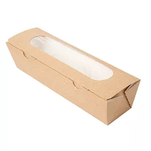 Caixas c/janela p/sandwich - baguette 'thepack' 220 g/m2 + opp 27,5x8x6,2 cm natural cartão ondulado nano-micro (200 unidade)