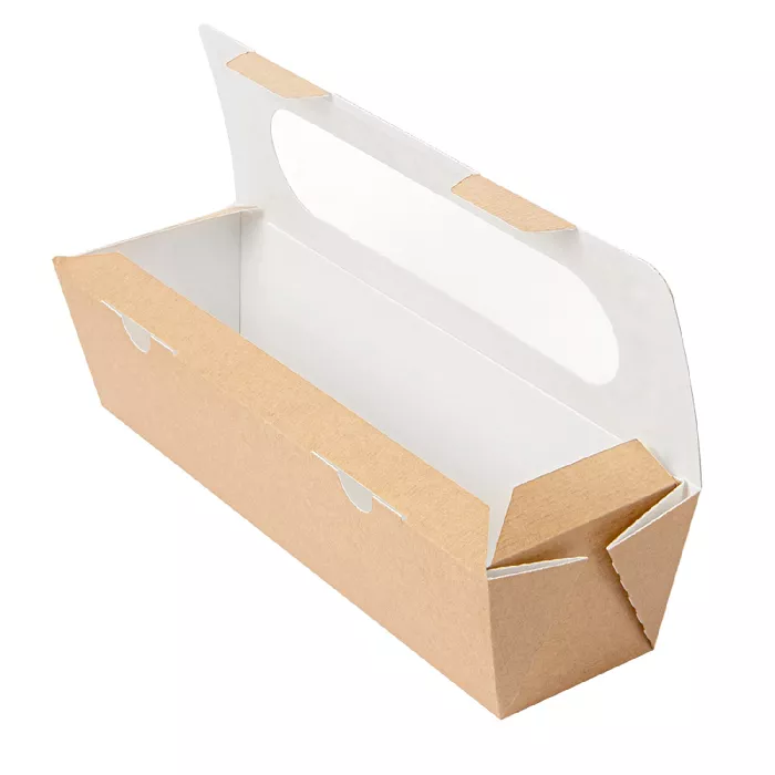 Caixas c/janela p/sandwich - baguette 'thepack' 220 g/m2 + opp 27,5x8x6,2 cm natural cartão ondulado nano-micro (200 unidade)