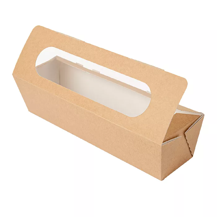 Caixas c/janela p/sandwich - baguette 'thepack' 220 g/m2 + opp 27,5x8x6,2 cm natural cartão ondulado nano-micro (200 unidade)
