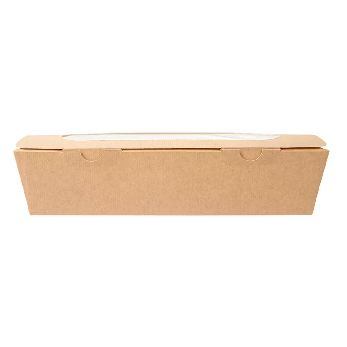 Caixas c/janela p/sandwich - baguette 'thepack' 220 g/m2 + opp 27,5x8x6,2 cm natural cartão ondulado nano-micro (200 unidade)