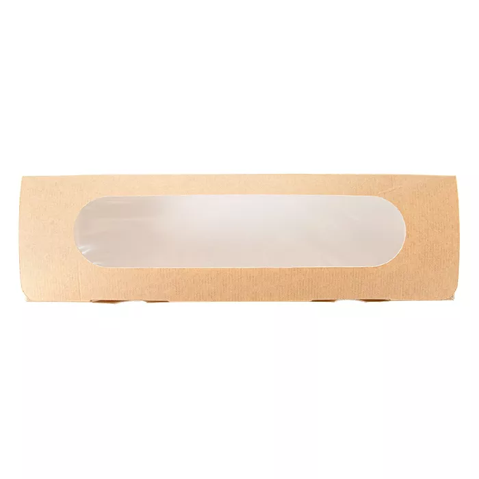 Caixas c/janela p/sandwich - baguette 'thepack' 220 g/m2 + opp 27,5x8x6,2 cm natural cartão ondulado nano-micro (200 unidade)