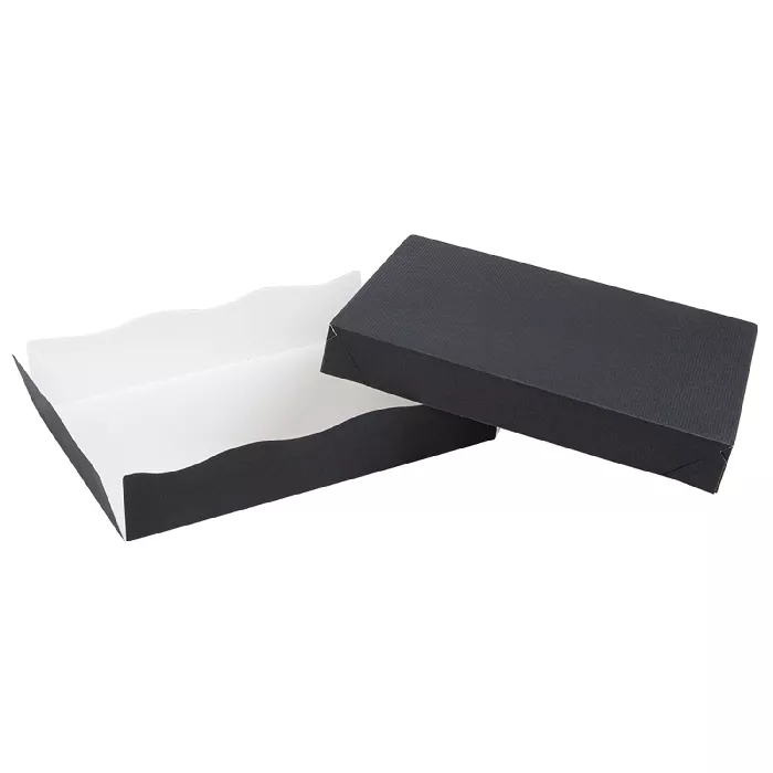 Bandejas + tapa 'thepack' 230 g/m2 23x17x4,5 cm negro cartón ondulado nano-micro (200 unid.)