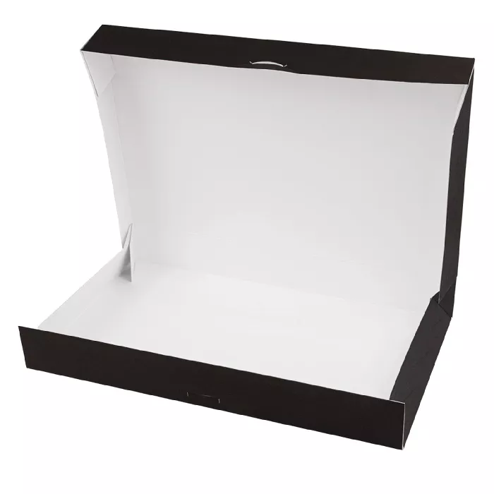 Cajas catering, plana 'thepack' 310 g/m2 28x42x6 cm negro cartón ondulado nano-micro (100 unid.)