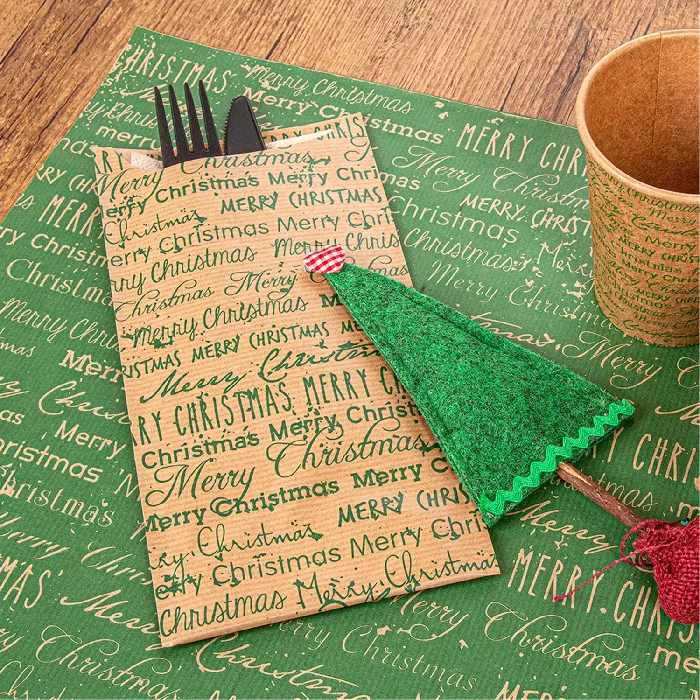 Mantelines kraft "merry christmas"  60 g/m2 31x43 cm verde celulosa (2000 unid.)