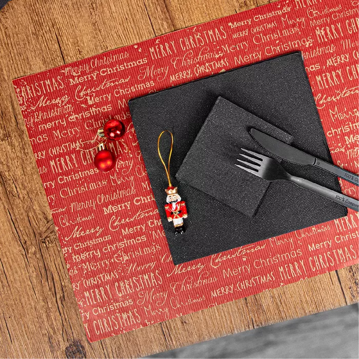 Tovaglietta kraft "merry christmas"  60 gr/m2 31x43 cm bordeaux cellulosa (2000 unità)