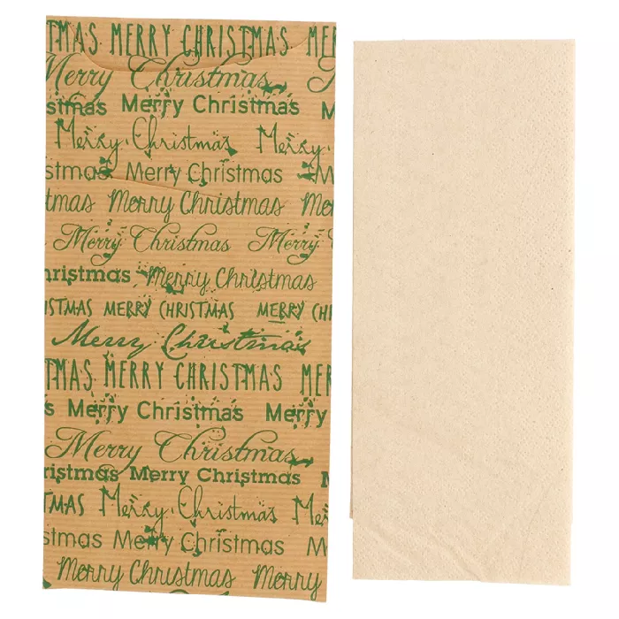 Bolsas cubiertos+serv.reciclada 'merry christmas' 80 + 10 pe g/m2 11,2x22,5 cm marrón celulosa (250 unid.)