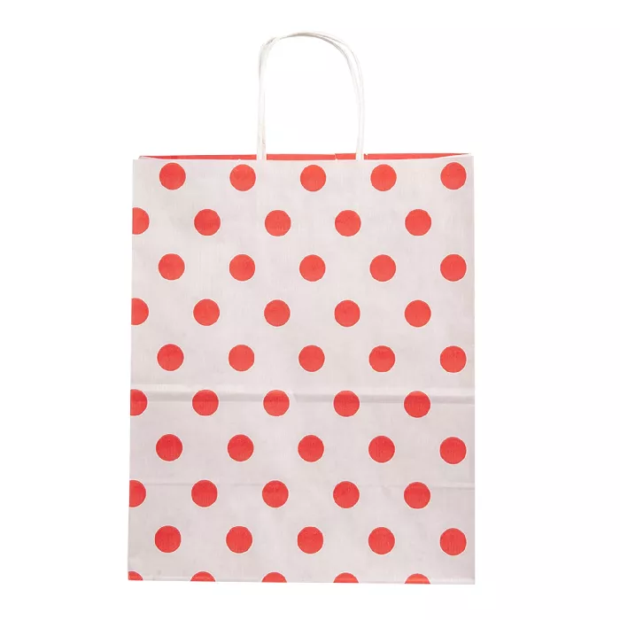 Sacchetti sos con manici - ext. "pois"  80 g/m2 26+14x32 cm rosso cellulosa (250 unità)