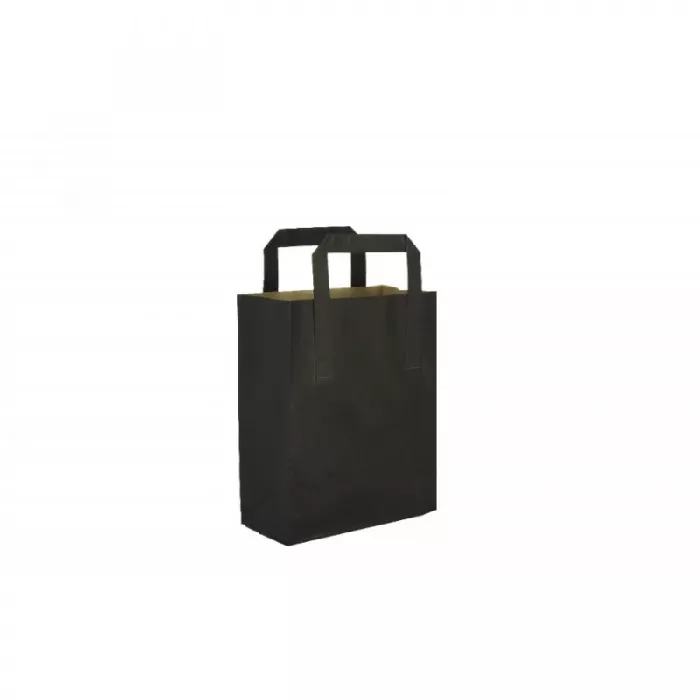 500 Uds. Bolsas de papel kraft MINI negra con asa plana (18+9x22cm) | Ref: BP18