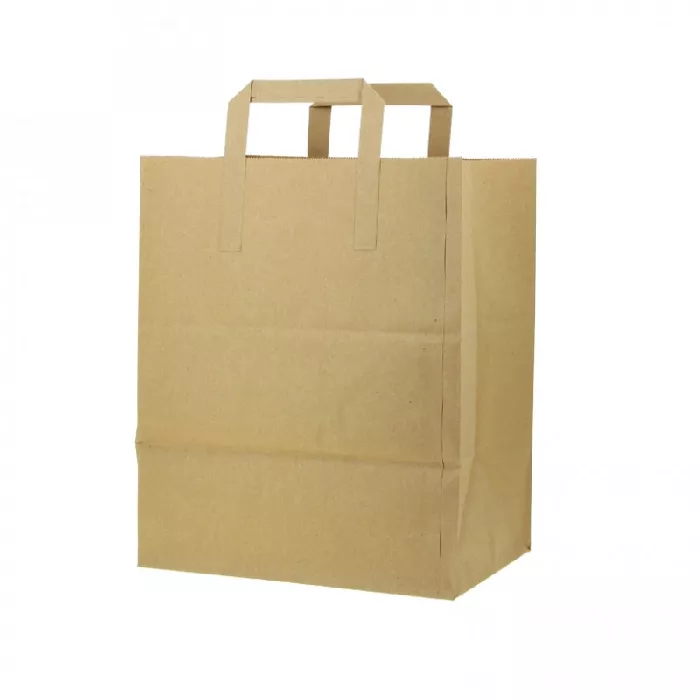 250 Uds. Bolsas de papel kraft reciclado con asas planas (26+20x32cm) | Ref: BP8