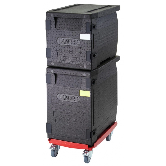 CARRO CAMDOLLY para contenedores CAMGOBOXES GN 1/1 con 4 ruedas giratorias y 2 con frenos 53 x 32,5 x 3,7 cm Rojo
