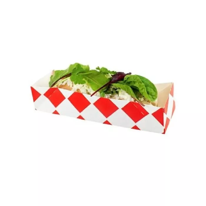 Tacka do hot-doga, czerwona kratka, 200x65x45mm