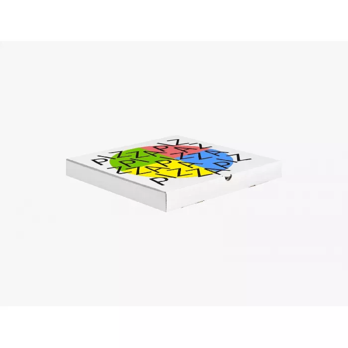 Caja Pizza Personalizada Blanco-Marrón 34x34x4 cm, Impresión superior
