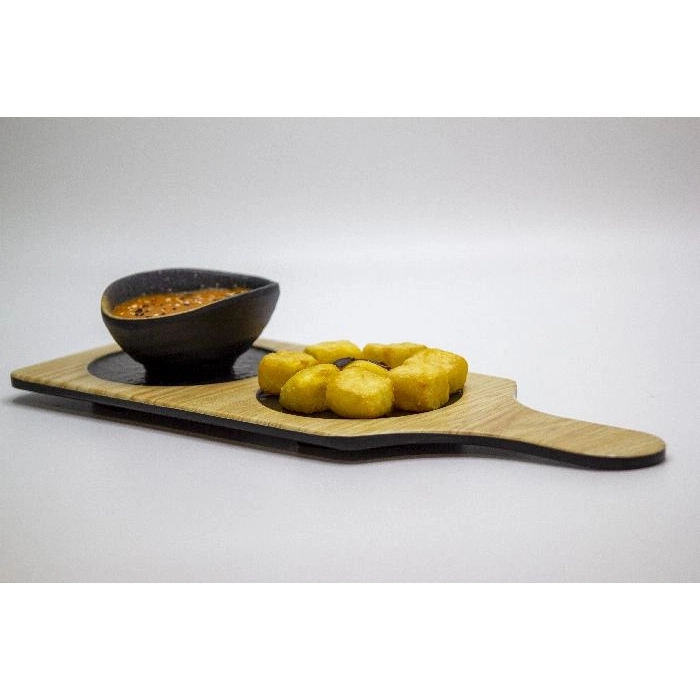 Pala rectangular de presentacion con 2 compartimentos 34x13 cm Madera/Negro (Pack de 6 unidades)