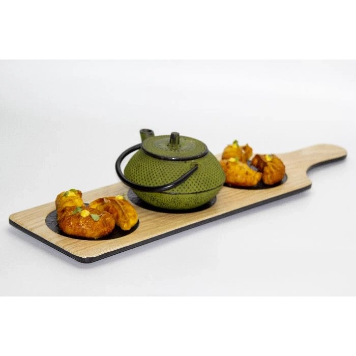 Pala rectangular de presentacion 3 compartimentos 45x13 cm Madera/Negro (Pack de 6 unidades)
